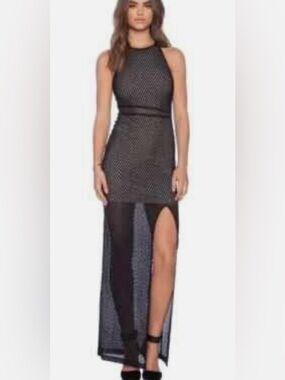 Alice + Olivia Black High-Low Mesh Maxi Dress with Thigh Slit